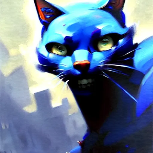 Image similar to blue cat eating red sable painting by eddie mendoza, greg rutkowski