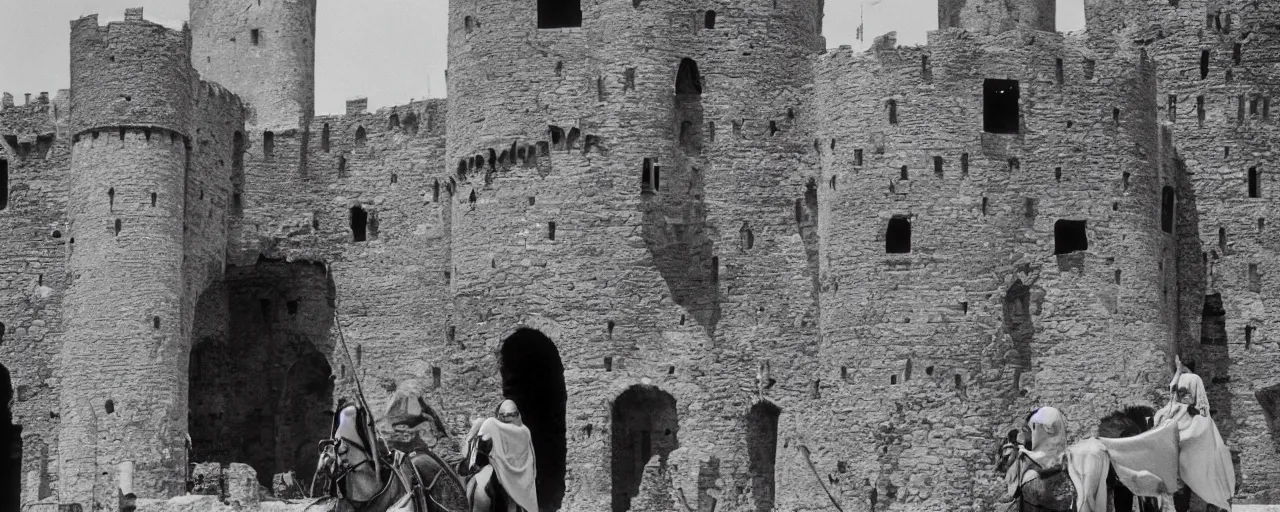 Prompt: a medieval castle with knights protecting a giant mound of spaghetti behind the walls, canon 5 0 mm, super detailed face, facial expression, cinematic lighting, photography, retro, film, kodachrome