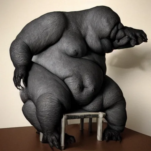 Image similar to hyper realistic sculpture of an obese monster