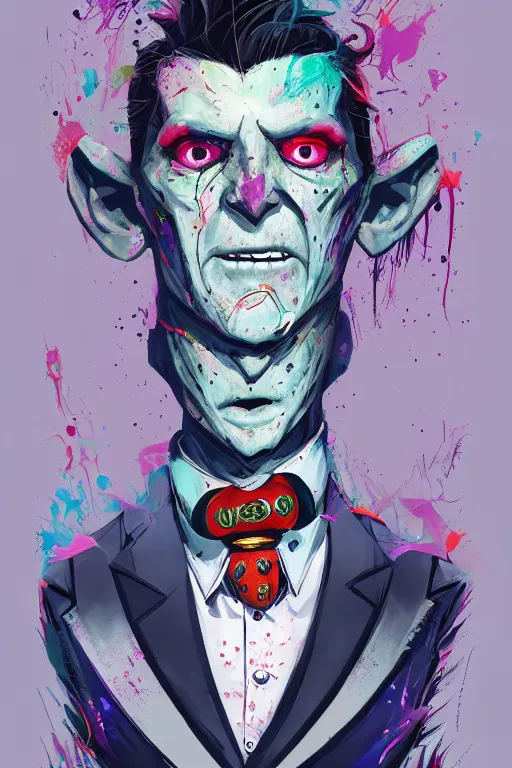 Prompt: wealthy male half necromancer, made of white gucci fabric, pixiv fanbox, dramatic lighting, maximalist pastel color palette, splatter paint, pixar and disney concept, graphic novel by fiona staples and dustin nguyen, peter elson, alan bean, wangechi mutu, clean cel shaded vector art, trending on artstation