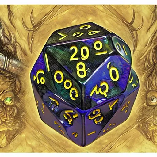 Image similar to Magical D20 dice, fantasy D&D magic item, display item, art by Donato Giancola and James Gurney, digital art, trending on artstation