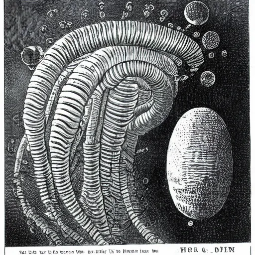 Prompt: scientific illustration of an worm-like alien life form, 19th century scientific illustration, very detailed