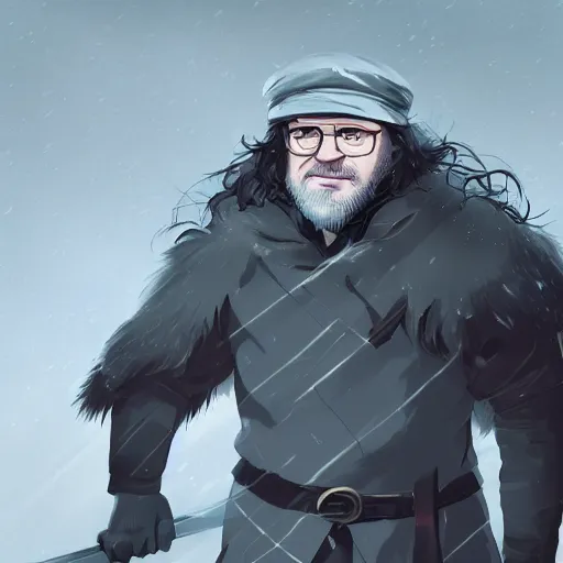 Prompt: George R.R. Martin as Jon Snow, ambient lighting, 4k, anime key visual, lois van baarle, ilya kuvshinov, rossdraws, artstation