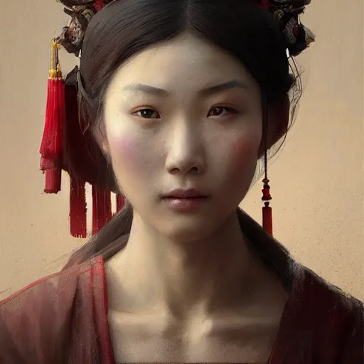 Image similar to A portrait of a Chinese beauty, ancient art, art by greg rutkowski, matte painting, trending on art station