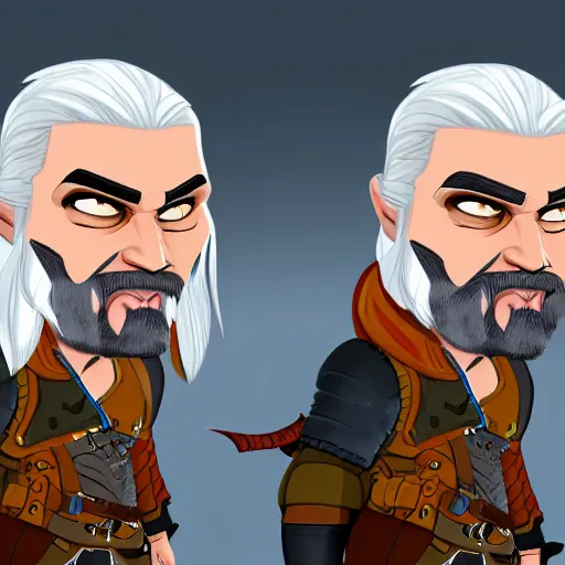 Prompt: silly cartoon caricature of grumpy herp derp wackadoo geralt of rivia, 4k resolution, highly detailed