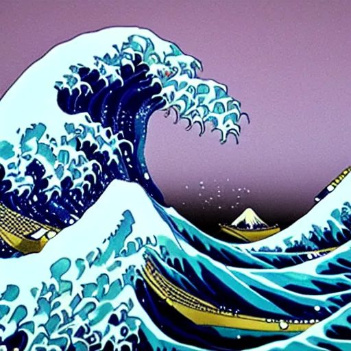 Image similar to great wave off kanagawa, claymation, aardman studios, made of clay