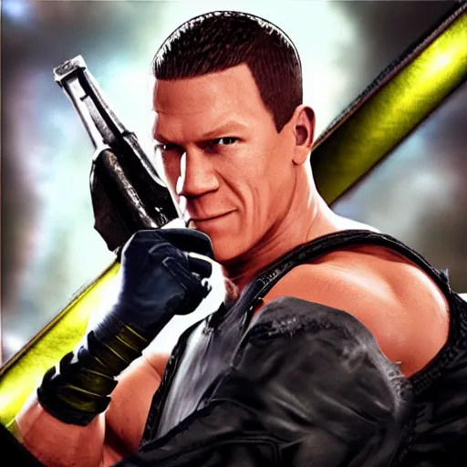 Image similar to John Cena as final fantasy Viii main character, high quality CG, game 3d cutscene FMV