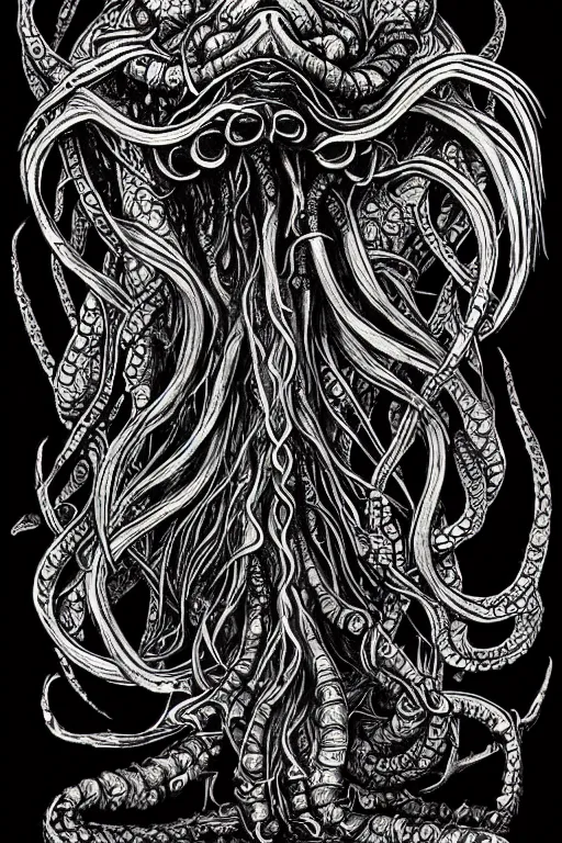 Image similar to cthulhu, black ink on paper, trending on artstation, beautiful, intricate, detailed