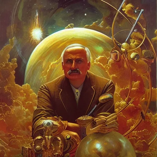 Image similar to lukashenko creating the universe, made by j. c leyendecker and beksinski