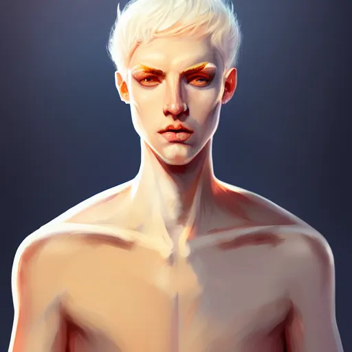 Image similar to Lucius the pale blond androgynous god of the sun, highly detailed, digital painting, artstation, concept art, soft light, sharp focus, illustration