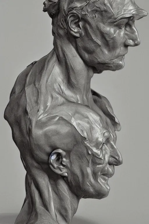 Prompt: a sculpture of a michelangelo's angel bust, very detailed charcoal portrait by frank auerbach