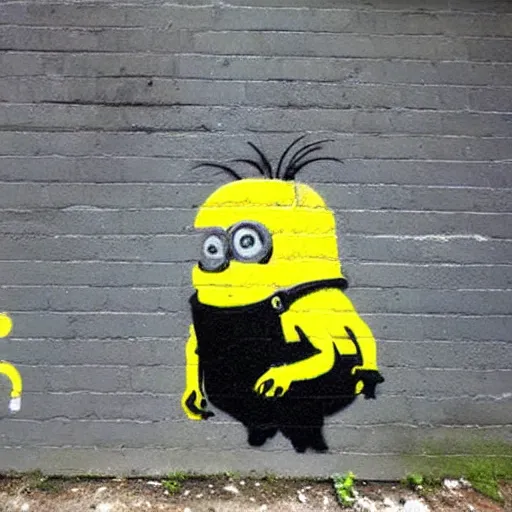 Image similar to Banksy graffiti of a minion,