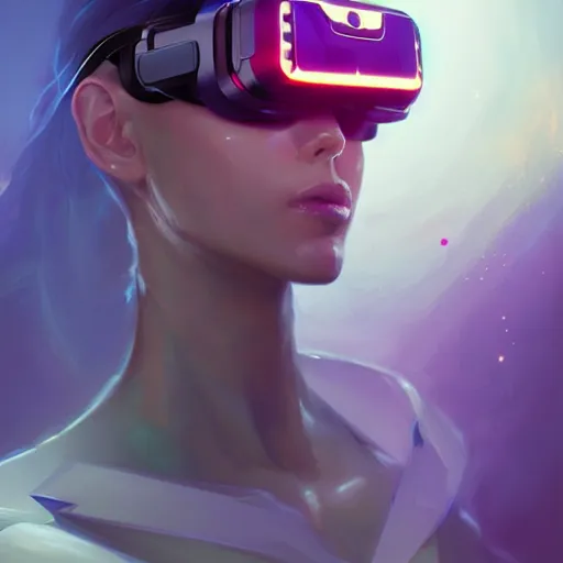 Image similar to portrait of a beautiful cybernetic female wearing a virtual reality headset, cyberpunk concept art by pete mohrbacher and artgerm and wlop and greg rutkowski, digital art, highly detailed, intricate, sci-fi, neon colors, sharp focus, Trending on Artstation HQ, deviantart, unreal engine 5, 4K UHD image