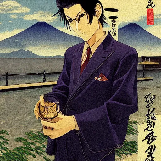 Image similar to anime joseph goebbels as yakuza by hasui kawase by richard schmid