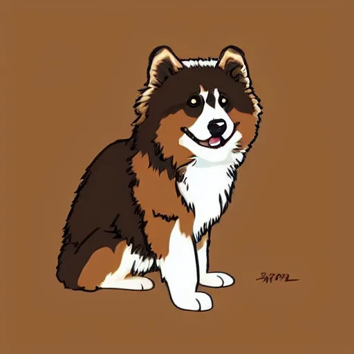 Prompt: excited brown and tan domino finnish lapphund, studio ghibli art style