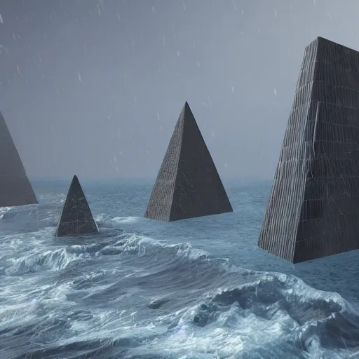 Prompt: highly detailed concept art ray tracing 8 k brutalist pyramid in the ocean storm unreal engine 5