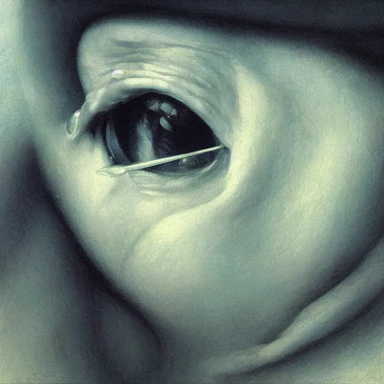 Image similar to closeup eye, Edward Hopper and James Gilleard, Zdzislaw Beksinski, Steven Outram highly detailed