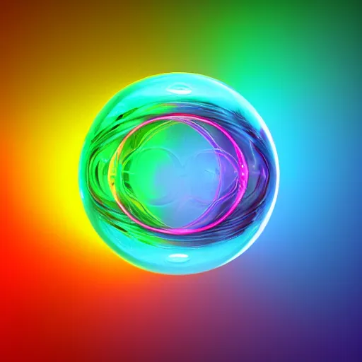 Prompt: a soap bubble with multicolored lights on it, a hologram by fred a. precht, polycount, holography, quantum wavetracing, ray tracing, holographic