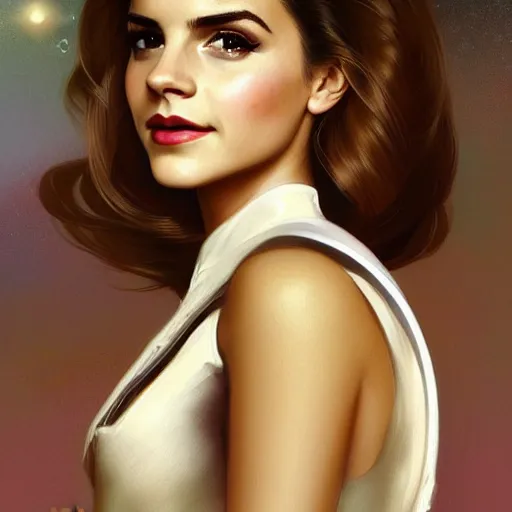 Image similar to A combination of Victoria Justice's and Grace Kelly's and Emma Watson's appearances as an astronaut, full body portrait, western, D&D, fantasy, intricate, elegant, highly detailed, digital painting, artstation, concept art, matte, sharp focus, illustration, art by Artgerm and Greg Rutkowski and Alphonse Mucha