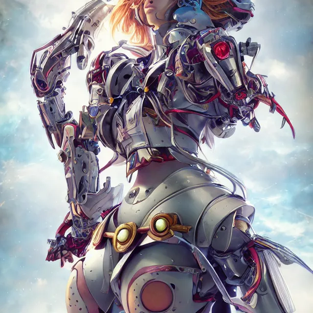 Image similar to studio portrait of lawful good colorful female holy mecha paladin absurdly beautiful, elegant, young thin bikini model, ultrafine hyperrealistic detailed face illustration by kim jung gi, irakli nadar, intricate linework, sharp focus, bright colors, matte, octopath traveler, final fantasy, unreal engine highly rendered, global illumination, radiant light, intricate environment