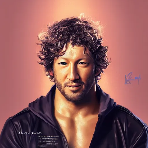 Prompt: beautiful portrait of Kenny Omega , in the painterly style of WLOP, artgerm, brush stroke oil painting, dynamic lighting, imagine fx, artstation