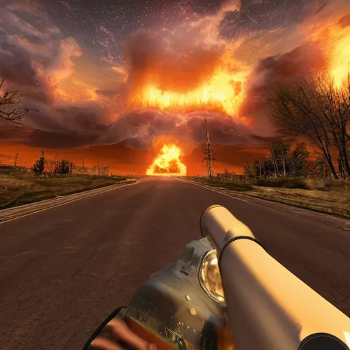 Prompt: photograph of nuclear blast, photorealism wide fov