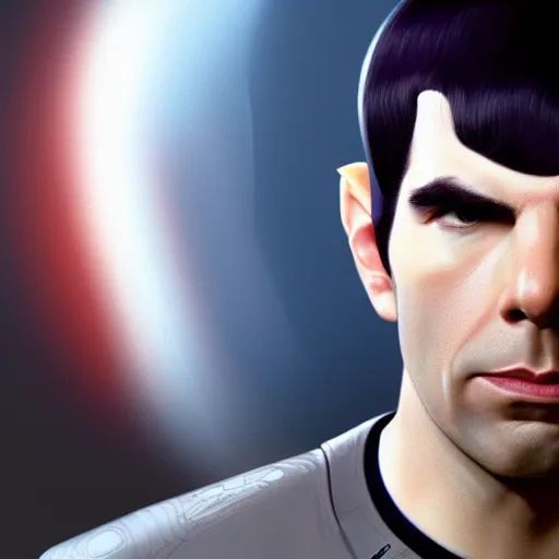 Prompt: ZACHARY QUINTO SPOCK, hyperdetailed + artstation + cgsociety + 8k