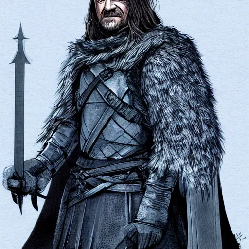 Image similar to concept art of ned stark as a dark souls boss