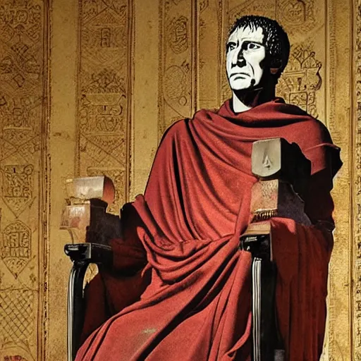 Prompt: roman emperor Julius Caesar at the senate, relaxed, anime portrait by Satoshi Kon and Yoji Shinkawa