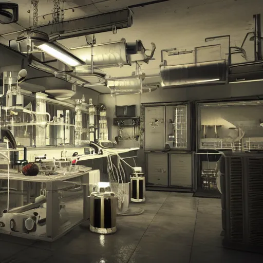 Image similar to 8 k hd detailed octane render of the laboratory of a mad scientist