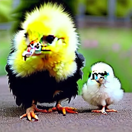 Image similar to cute baby chick dressed as a jail prisioner