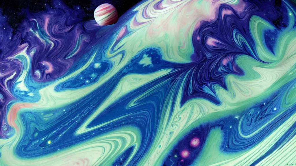 Prompt: planet, by charlie bowater, paper - marbling, hydro - dipping, diffraction grading