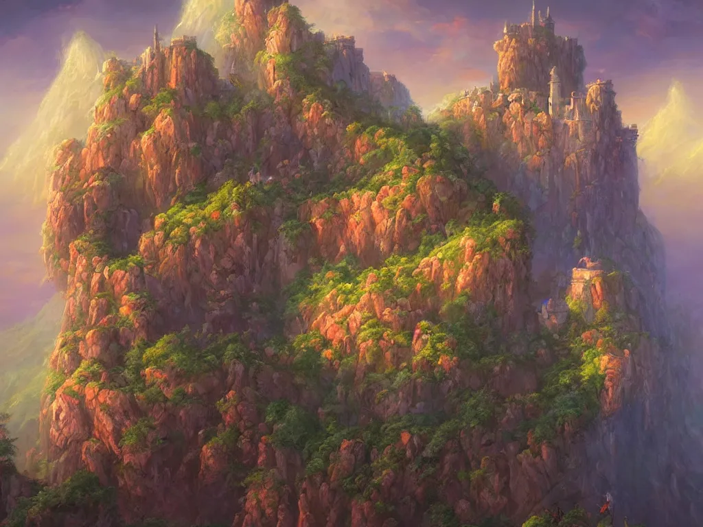 Prompt: an ethereal cliffside castle landscape, art by Noah Bradley and Don Bluth, cinematic, masterpiece, vibrant vivid colors, stunning architecture, very beautiful