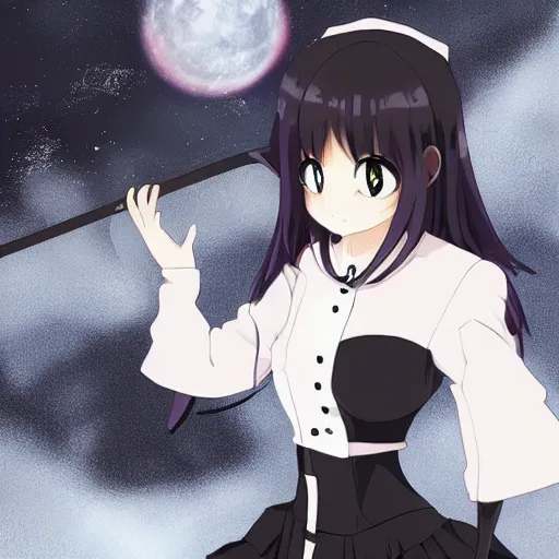 Prompt: a “red-eyed black-haired anime fox girl” “wearing black fingerless-gloves, high-waist-black-skirt, white-collared-shirt blue-open-jacket, black-necktie”, “unsheathing her katana”, white background, visual-key, anime illustration, pixiv, anime-twitter