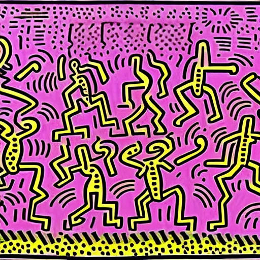 Prompt: battle scene in the style of keith haring