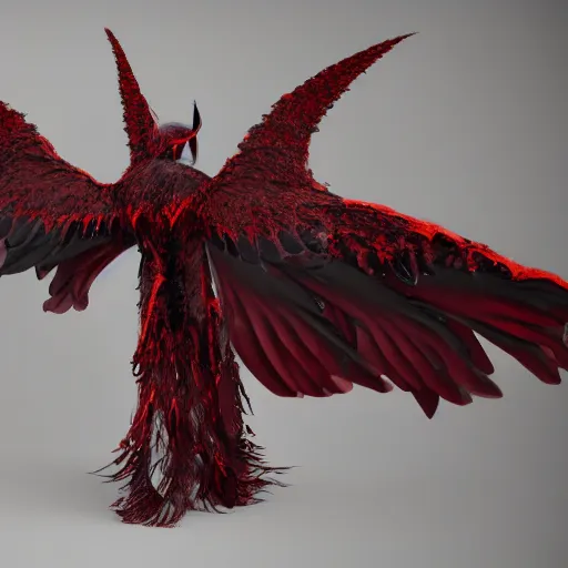 Prompt: dark shadow abstract humanoid with wings and red eyes high quality highly detailed photo realistic 8 k