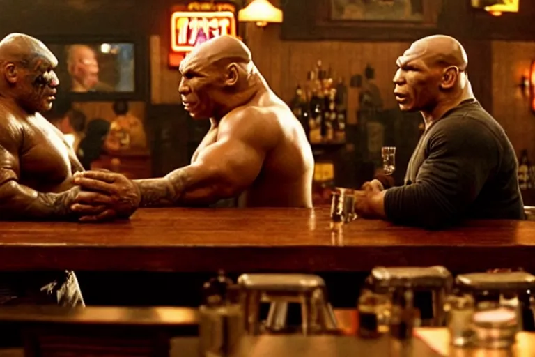 Image similar to a giant toad and mike tyson sitting in a bar, movie directed by martin scorsese and christopher nolan, masterpiece, 8 h