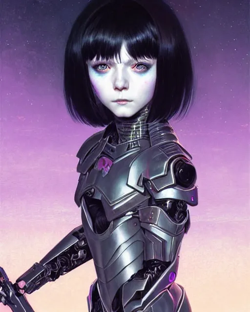 Prompt: portrait of beautiful cute young maiden goth cyborg girl with short white hairs in warhammer armor, art by ( ( ( kuvshinov ilya ) ) ) and wayne barlowe and gustav klimt and artgerm and wlop
