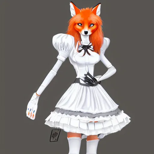 Image similar to a transhuman fox fursona wearing a maid outfit, highly detailed, digital art, trending on artstation, furry art