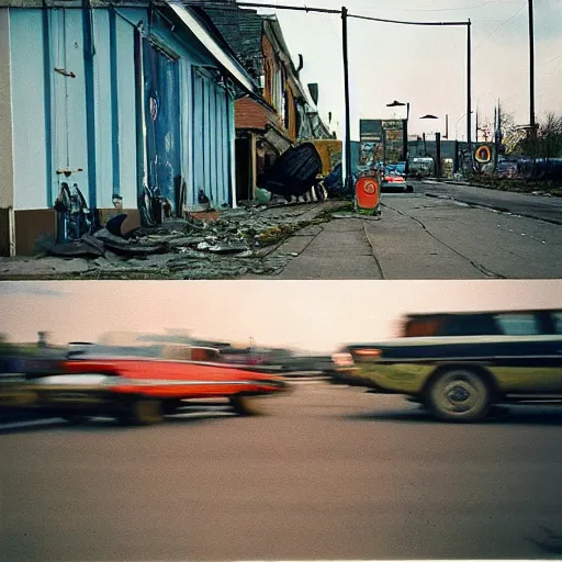 Prompt: “world war 3 photography, various subjects, cinestill 800t, in the style of William eggleston”