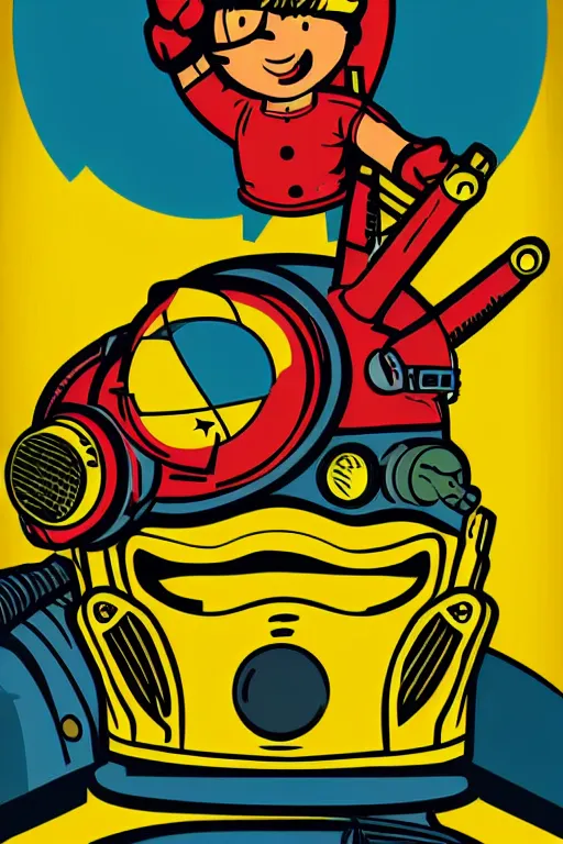 Image similar to fallout 7 6 retro futurist illustration art by butcher billy, sticker, colorful, illustration, highly detailed, simple, smooth and clean vector curves, no jagged lines, vector art, smooth andy warhol style