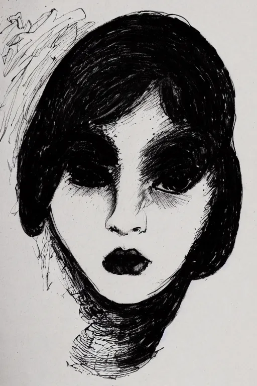 Image similar to ink lineart drawing of a beautiful heavy woman, dark lips, white background, etchings by goya, chinese brush pen, illustration, high contrast, deep black tones contour