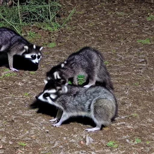 Image similar to night vision picture of raccoons rummaging through a gigantic trash mound