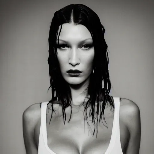 Prompt: bella hadid as maison margiela model on rammstein show. exposure. mysterious. tape photo. processing. lost photo. deep dream effect. award wining photography.. perfect composition. photography masterpiece. contemporary art. abstract photo