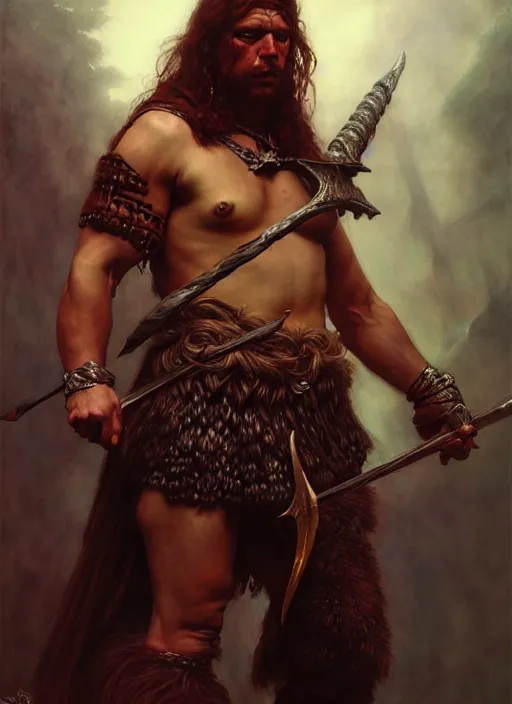 Image similar to barbarian, full body, hyper realistic, extremely detailed, dnd character art portrait, dark fantasy art, intricate fantasy painting, dramatic lighting, vivid colors, deviantart, artstation, by edgar maxence and caravaggio and michael whelan and delacroix.