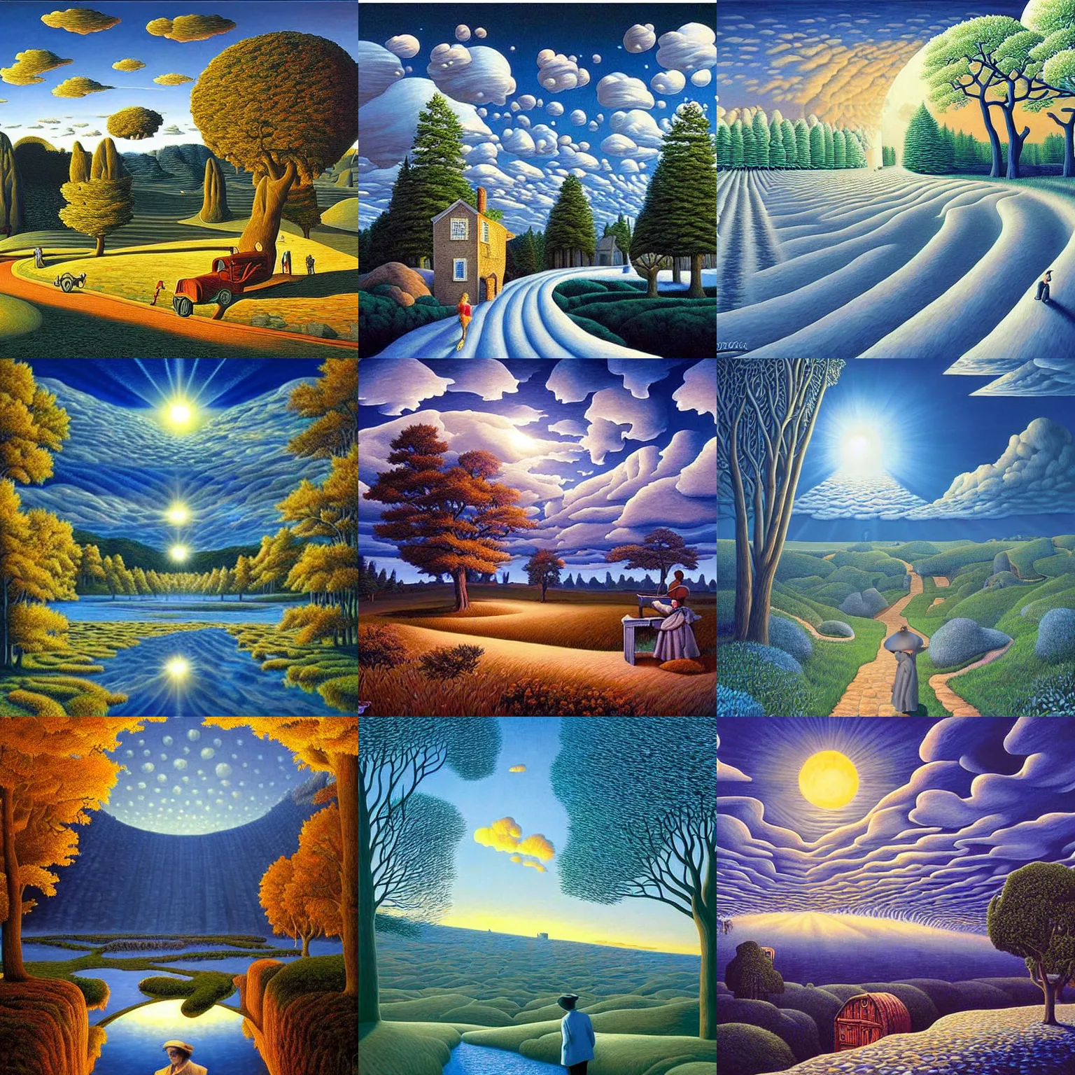 Image similar to a landscape painted by rob gonsalves, surrealistic, good light, magical atmosphere.