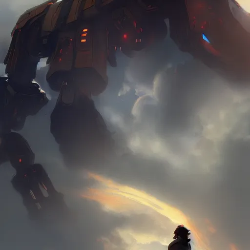 Prompt: Iron giant descending from heaven by Ruan Jia, 4k, HD, artstation,