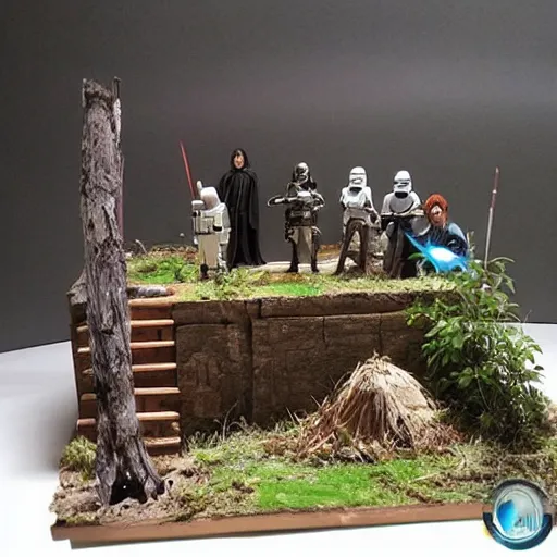 Image similar to “Star wars movie scene diorama made with action figures”