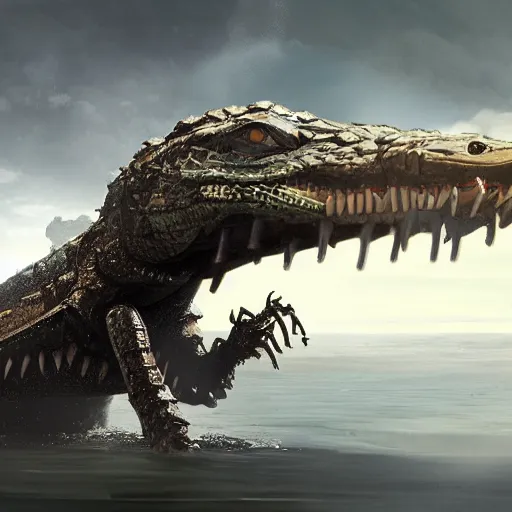 Image similar to a robotic crocodile, horizon forbidden west concept art, highly detailed, 8 k