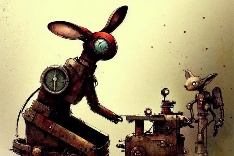 Image similar to adventurer ( ( ( ( ( 1 9 5 0 s retro future robot rabbit tunneling machine. muted colors. ) ) ) ) ) by jean baptiste monge!!!!!!!!!!!!!!!!!!!!!!!!! chrome red